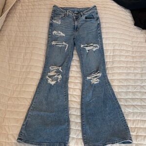 American Eagle Outfitters Light Blue Distressed Flare Jeans